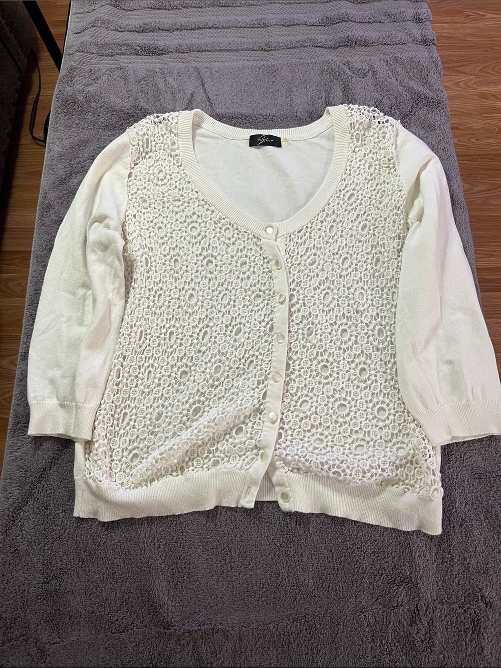 Cream Crochet Front Button Cardigan